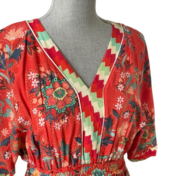 Farm Rio Floral Red Dress Anthropologie Red and White Geometric Dress XS petite - Picture 5 of 13
